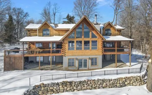 Custom Log Home on Reynolds Lake for Sale in Lawrence, Mi