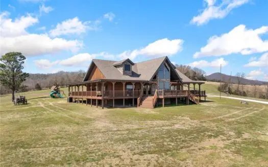Luxury Custom Log Home on 25 Acres in Western Grove For Sale