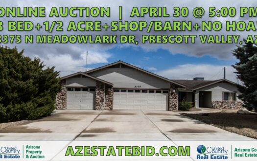 Online Auction! Prescott Valley, AZ Home Half-Acre+Shop & No HOA!