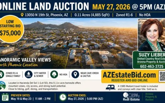 Online Auction Phoenix Homesite with City and Mountain Views