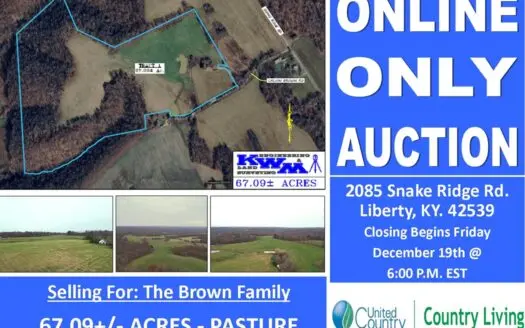67.09+/- Acres – Pasture – Timber – New Survey – Liberty, Ky.