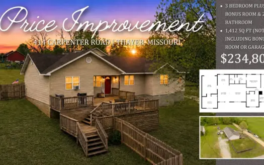 Country Home w/ Large Back Deck | Thayer Missouri School District