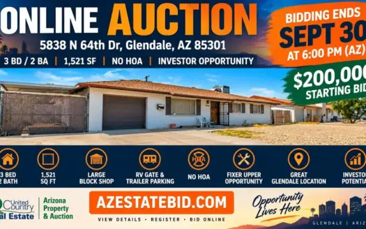 Glendale AZ Estate Auction: Block Home, Shop & No HOA