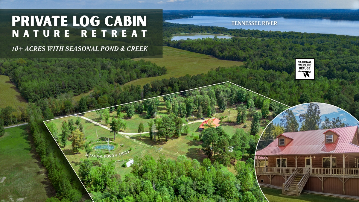 Log Home for Sale Bordering State Wildlife Refuge near TN River