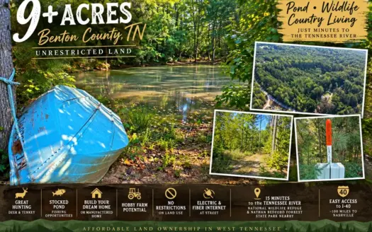 Unrestricted Land for Sale w/ Stocked Pond in Camden, Tennessee