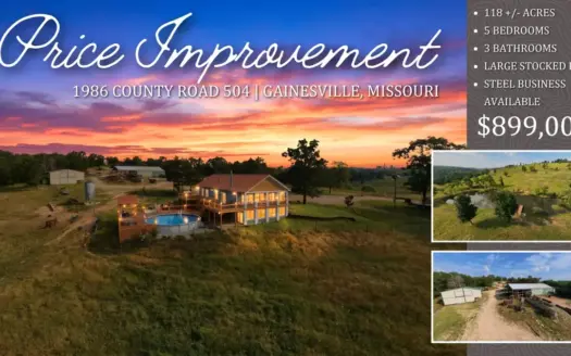 118-Acre Cattle Farm with Custom Home | Gainesville, MO